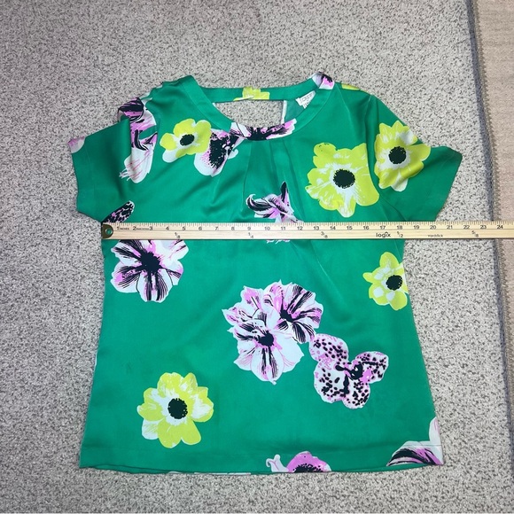 J Crew  Printed Cutaway Top Retro Punk Floral size S Green Boho Cut Out Back - Picture 5 of 10